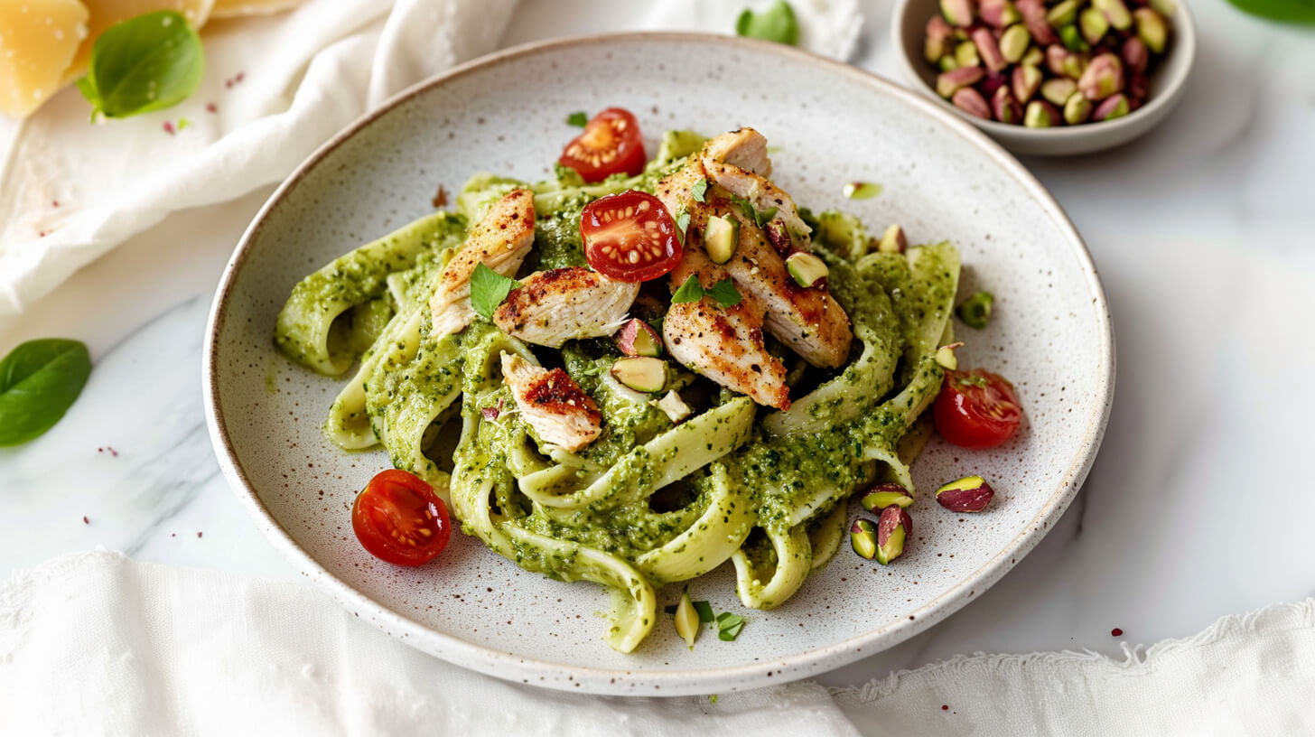 Makaron z kurczakiem i pistacjowym pesto