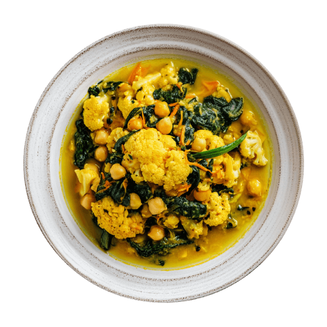 Curry ze szpinakiem, ciecierzycą i kalafiorem
