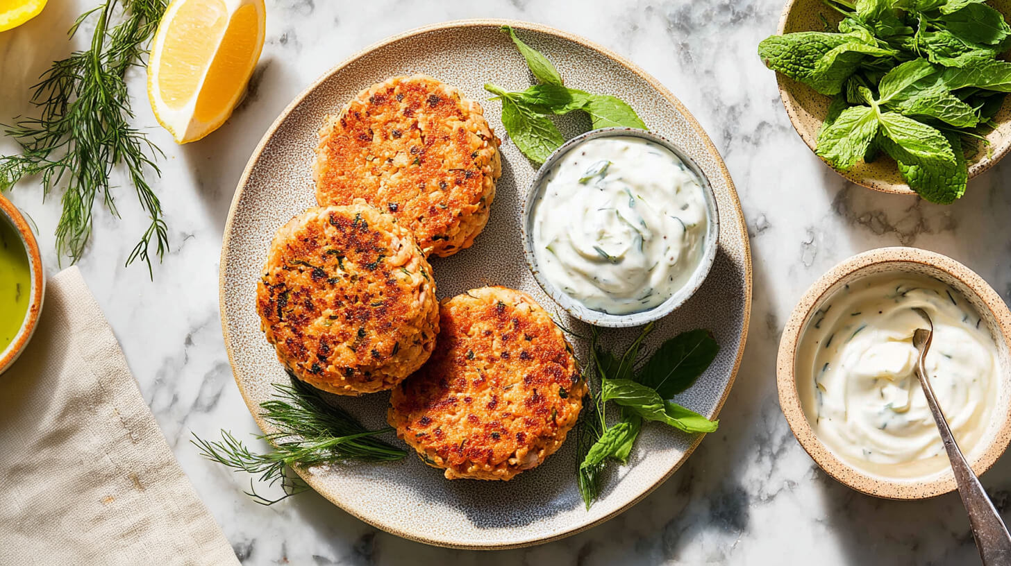 Burgery z łososia z sosem tzatziki