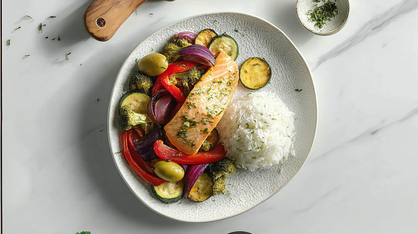 Pieczony łosoś z warzywami