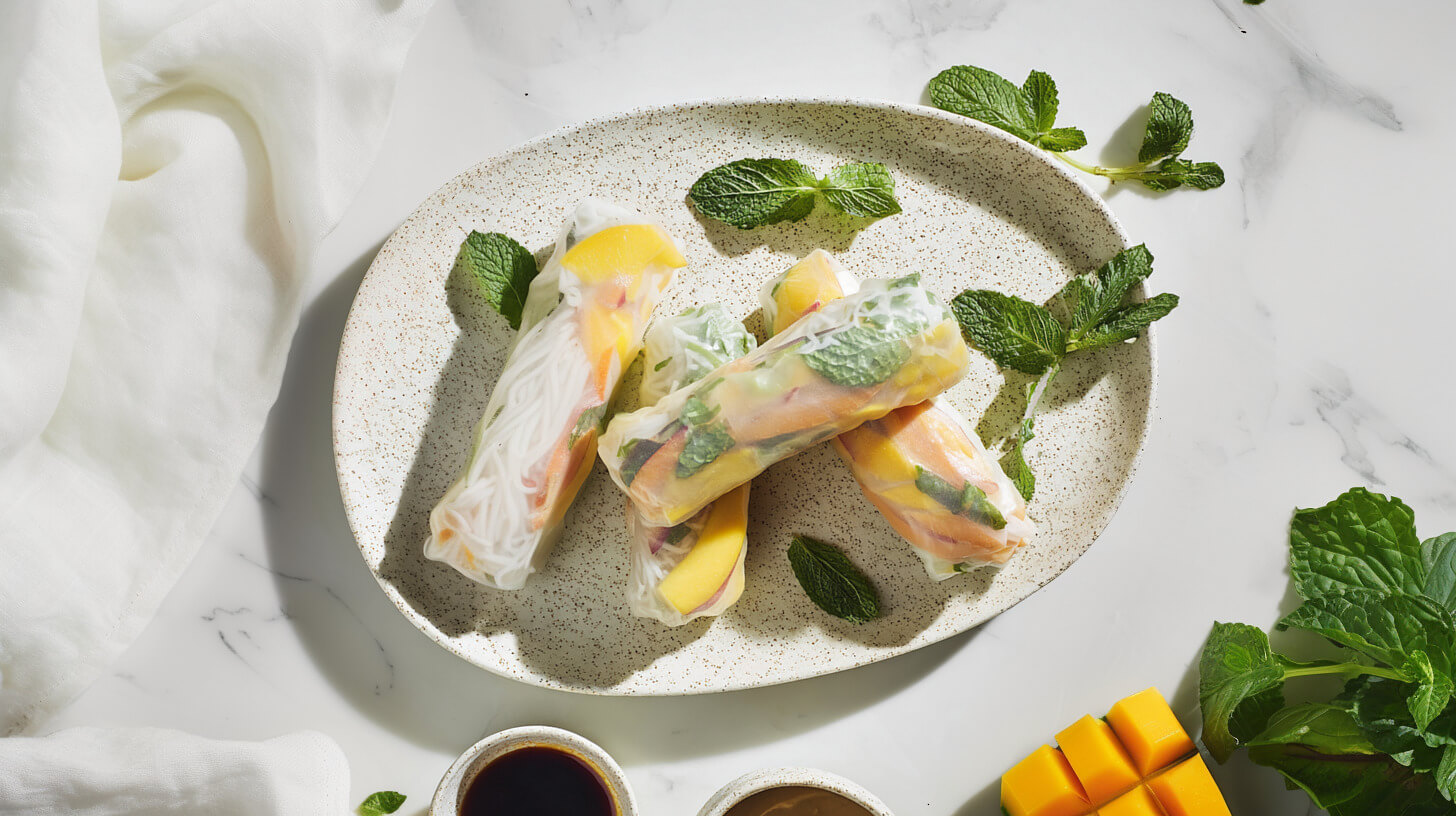 Spring rollsy z kurczakiem, awokado i mango