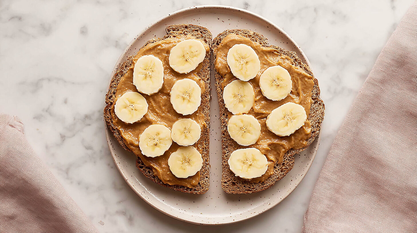 Tost z chlebem żytnim, masłem orzechowym i bananem