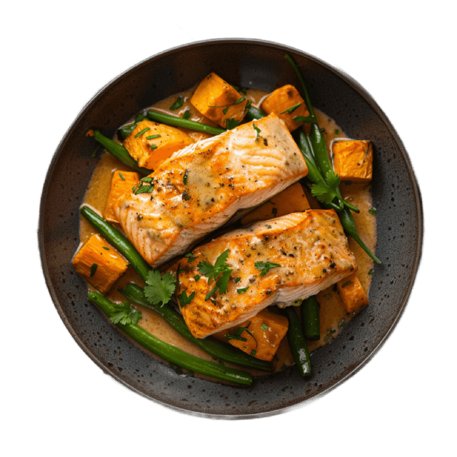 Pieczony łosoś z batatami