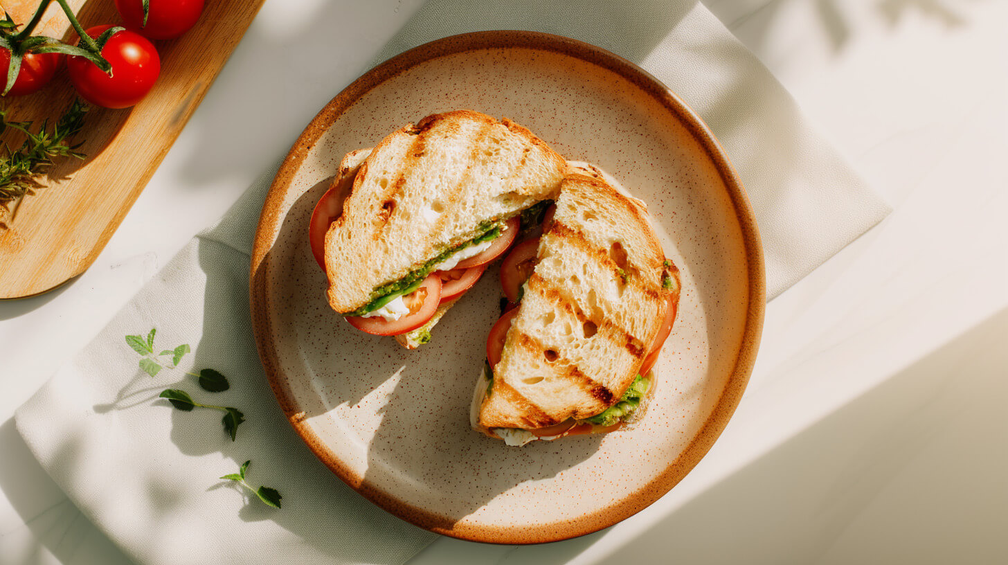 Tosty z pesto, mozzarellą i pomidorem