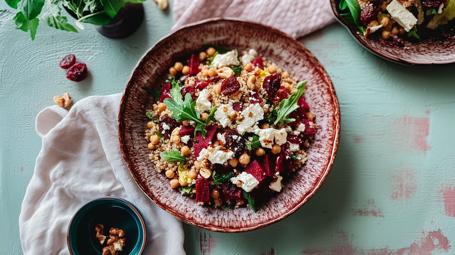 Bulgur z burakami, fetą i ciecierzycą