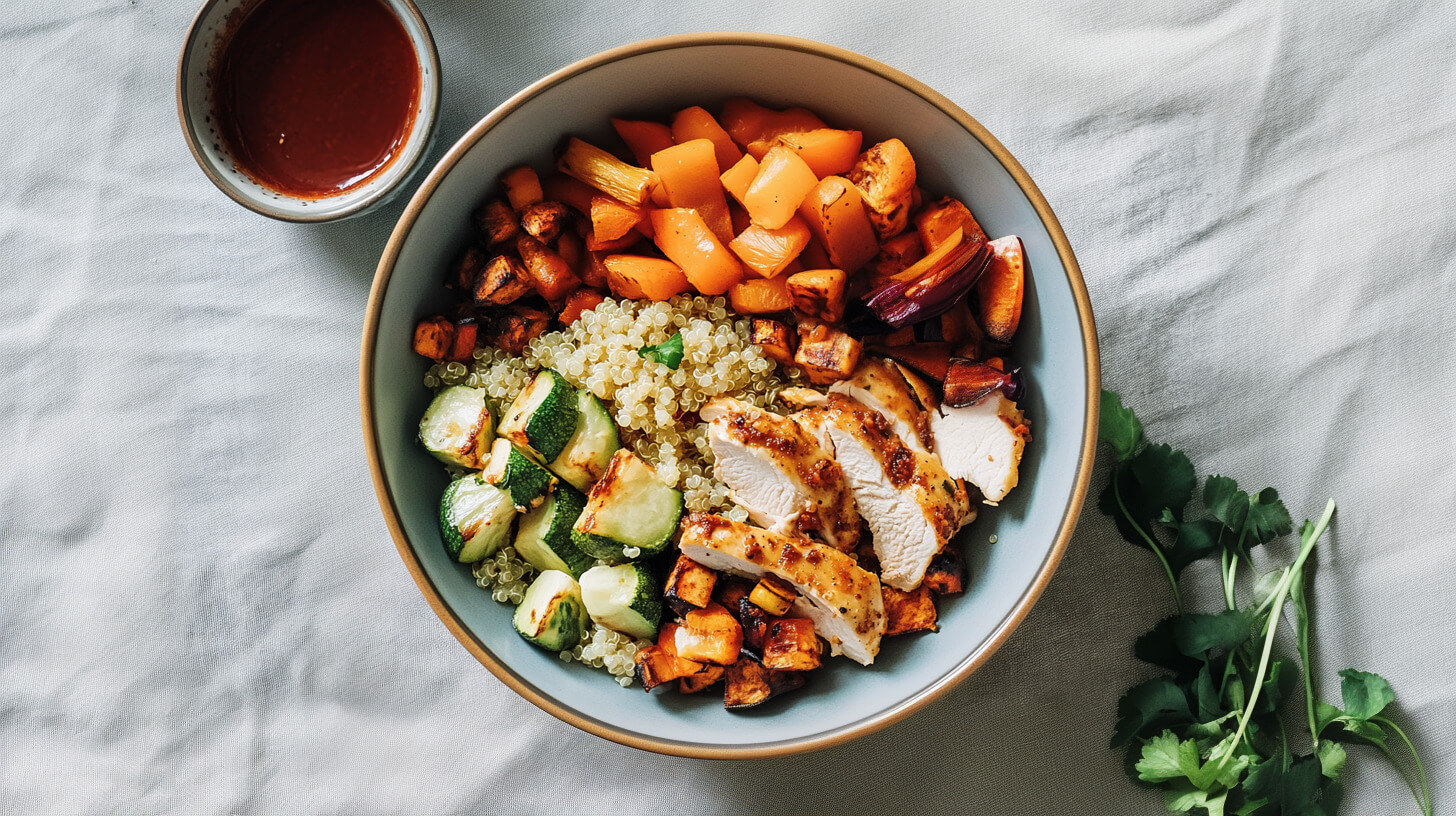 Bowl z komosą i pieczonymi warzywami