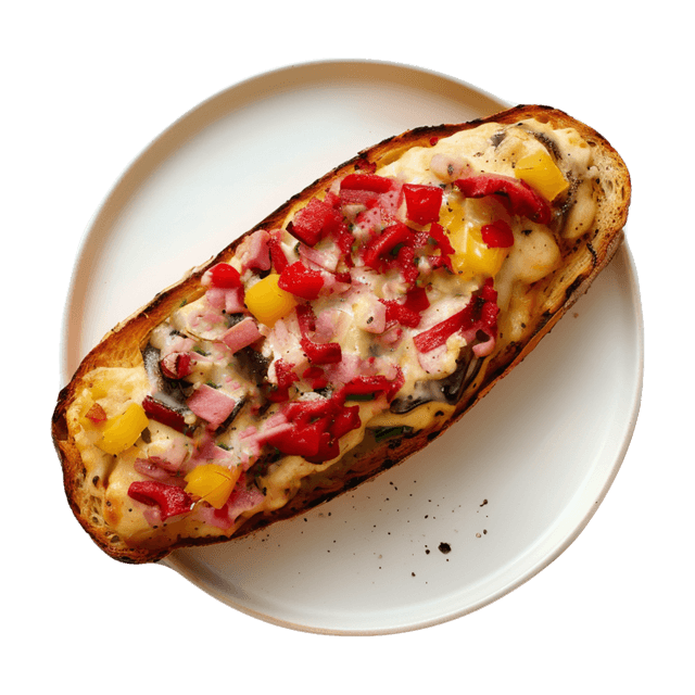 Zapiekanka z mozzarellą, papryką i szynką