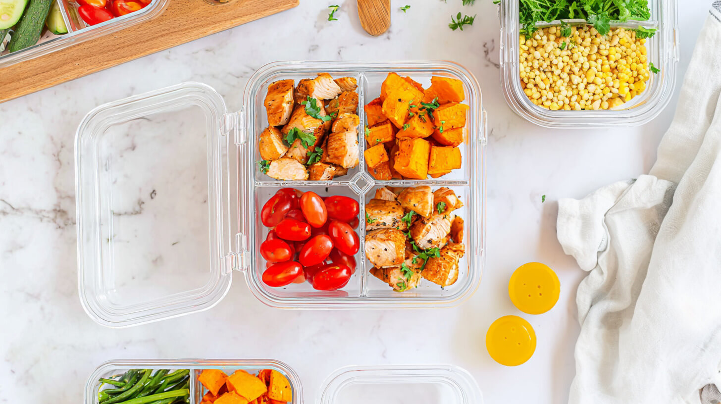 Lunchbox Kurczak gyros z batatami, pomidorkami i sosem