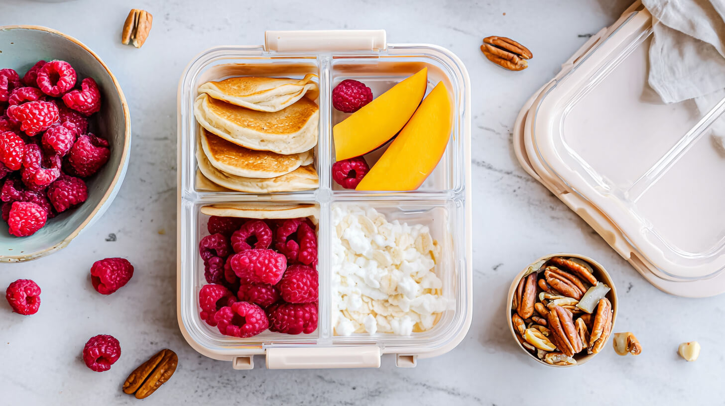 Lunchbox – Placuszki, serek wiejski i owoce