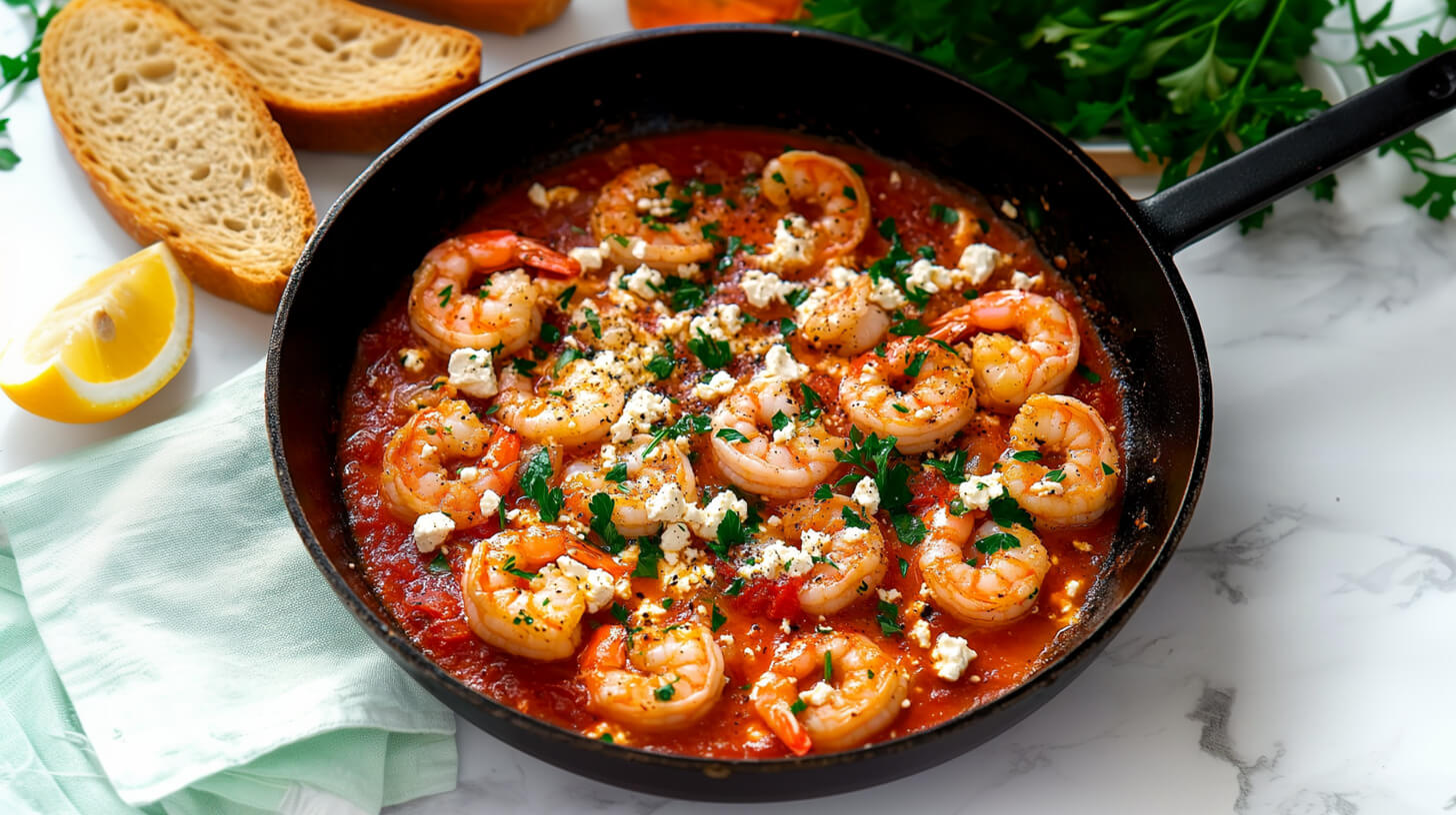 Saganaki z krewetkami