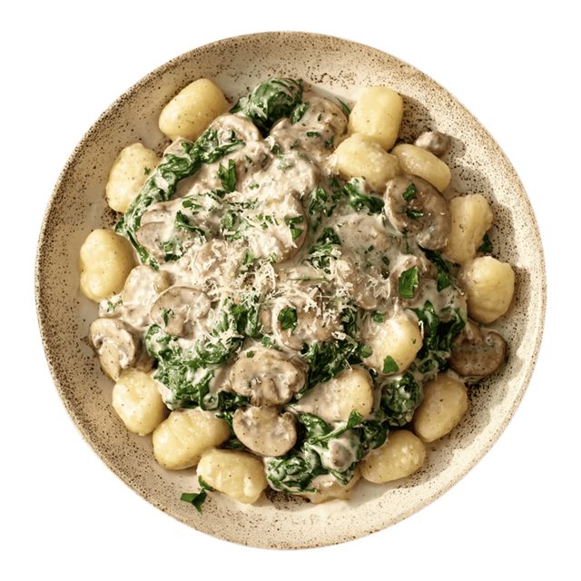 Kremowe gnocchi w sosie grzybowym z parmezanem i szpinakiem