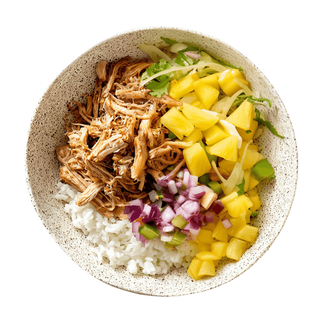 Bowl z szarpaną wieprzowiną i salsą ananasową
