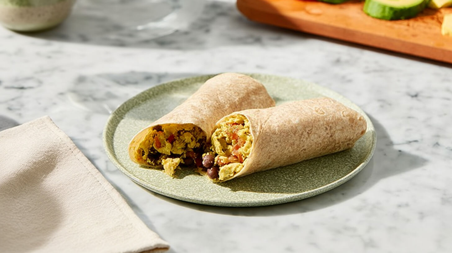 Burrito z czarną fasolą, tofucznicą i salsą pomidorową