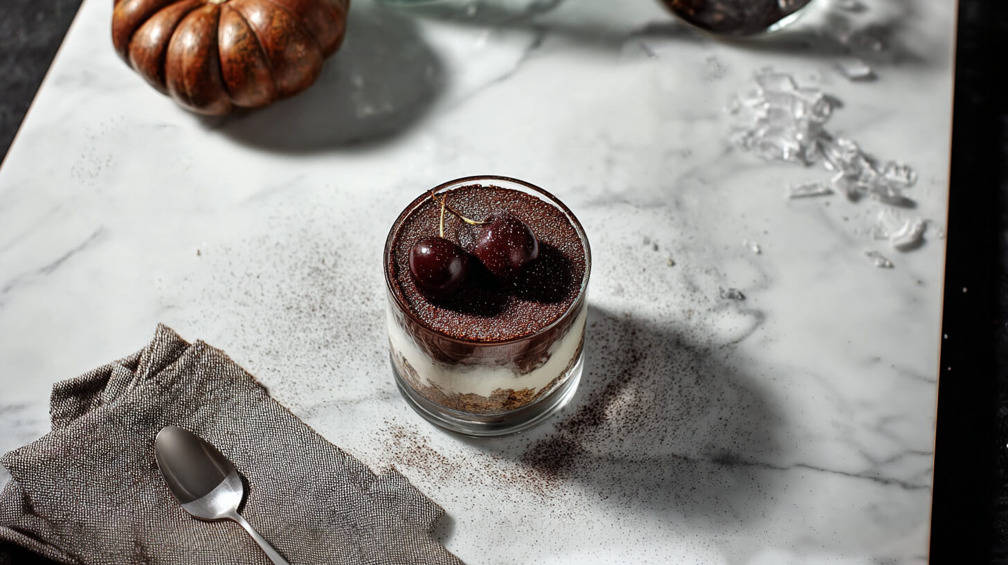 Czarne tiramisu z wiśniami
