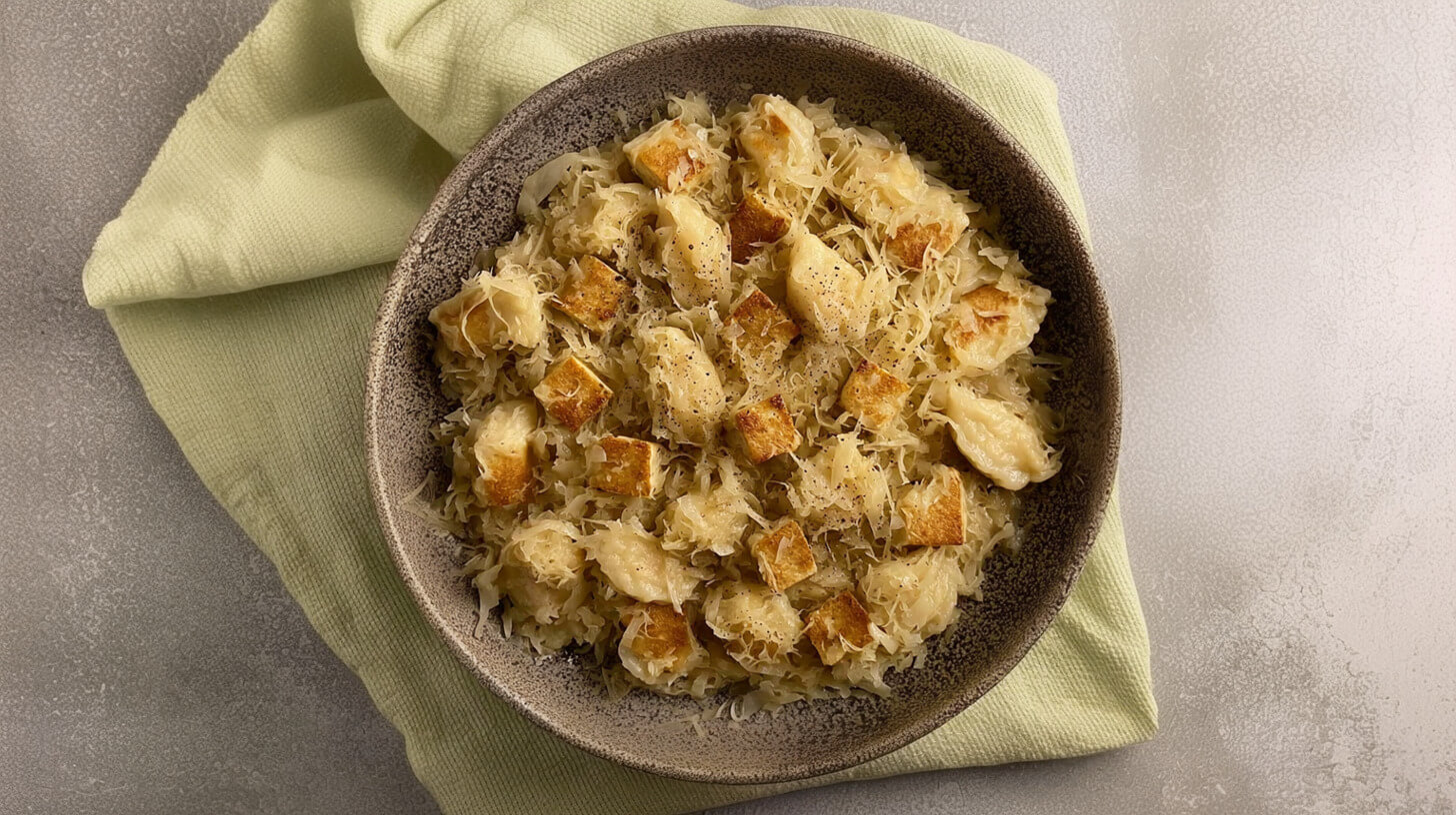 Kopytka z kiszoną kapustą i tofu