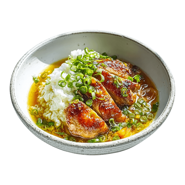 Karmelizowany kurczak w czosnkowo imbirowym bulionie z ryżem