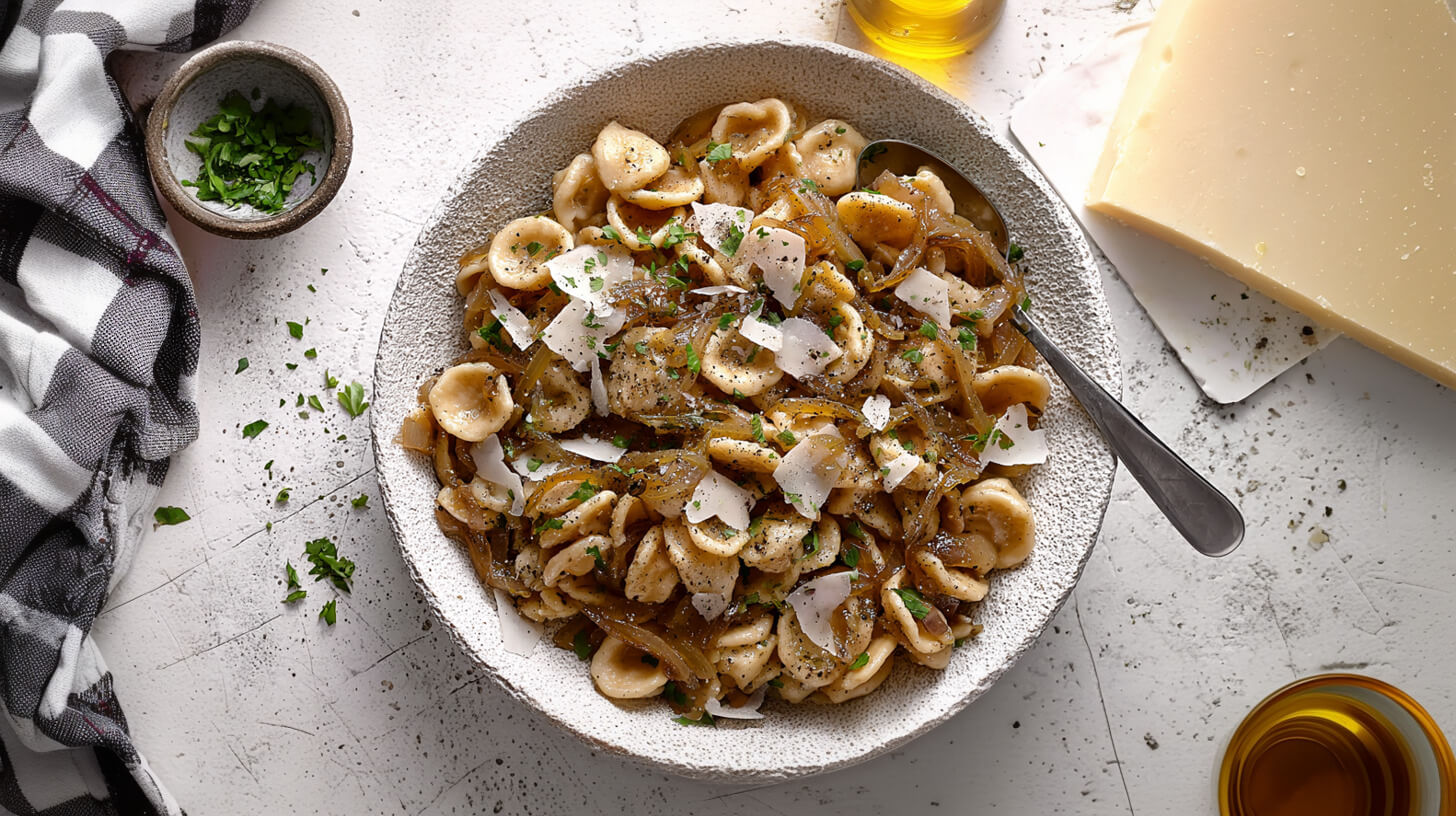 Makaron z sosem z karmelizowanej cebuli