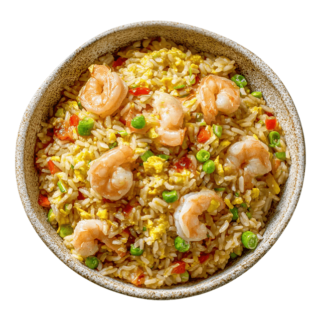 Smażony ryż z krewetkami i mrożonką warzyw