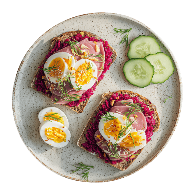 Kanapki z ćwikłą, wędliną i jajkiem