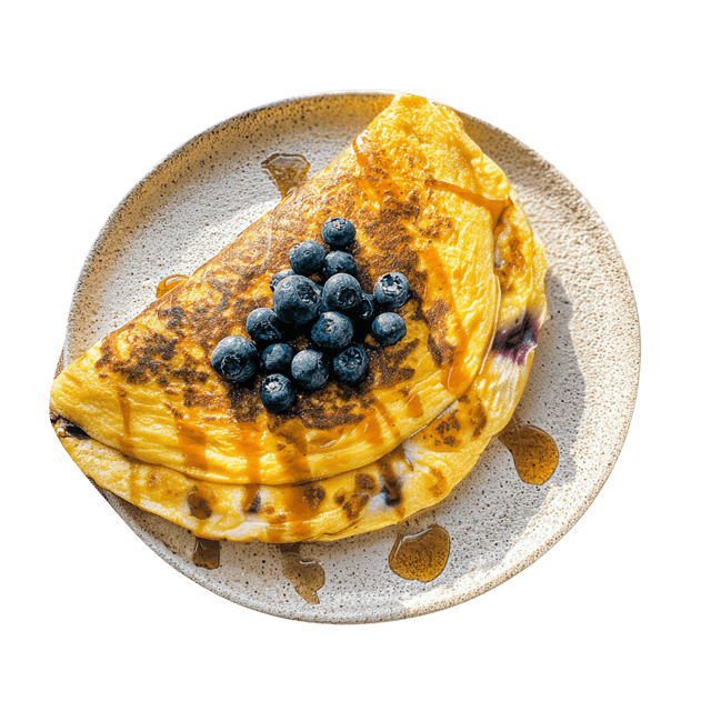 Omlet z białek jaj z mąką pszenną z syropem klonowym i borówkami