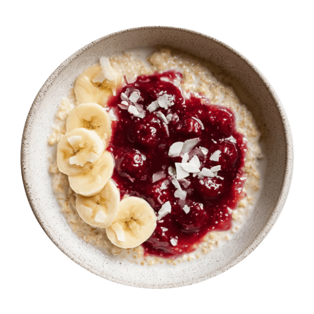 Owsianka z bananem i wiśniami w żelu