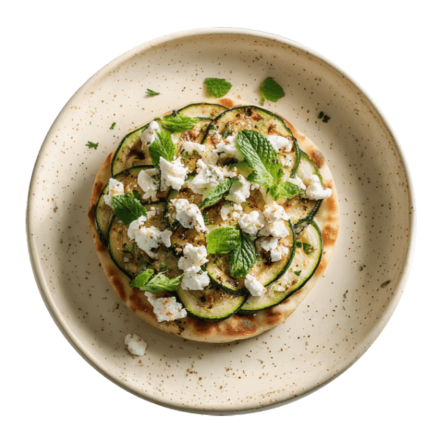 Pinsa z cukinią, fetą i miętą