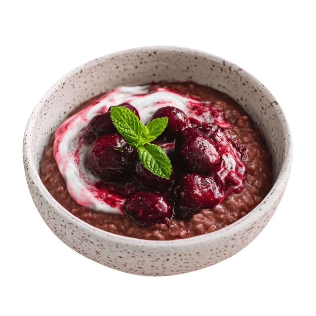 Owsianka czekoladowo-wiśniowa z wiśniami w żelu