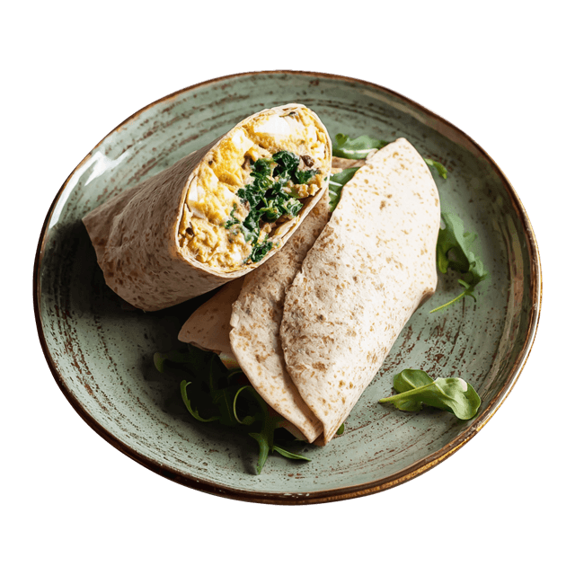 Tortilla z hummusem, jajkiem i rukolą